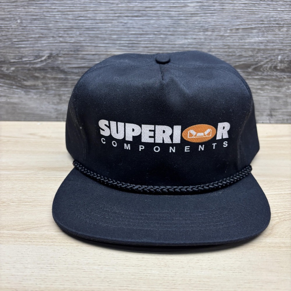 Vintage Superior Components Hat Cap Strap Back One Size Mens Black Rope 90s